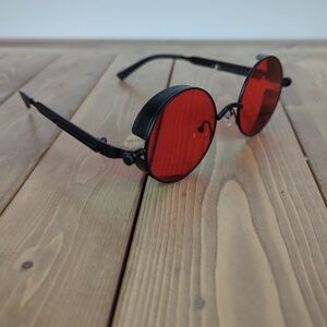 Red Round Steampunk Sunglasses – Retro Festival Rave Lennon Style